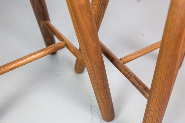 Pair of Michael Rozell Studio Bar Stools Figured Walnut and Leather USA ...