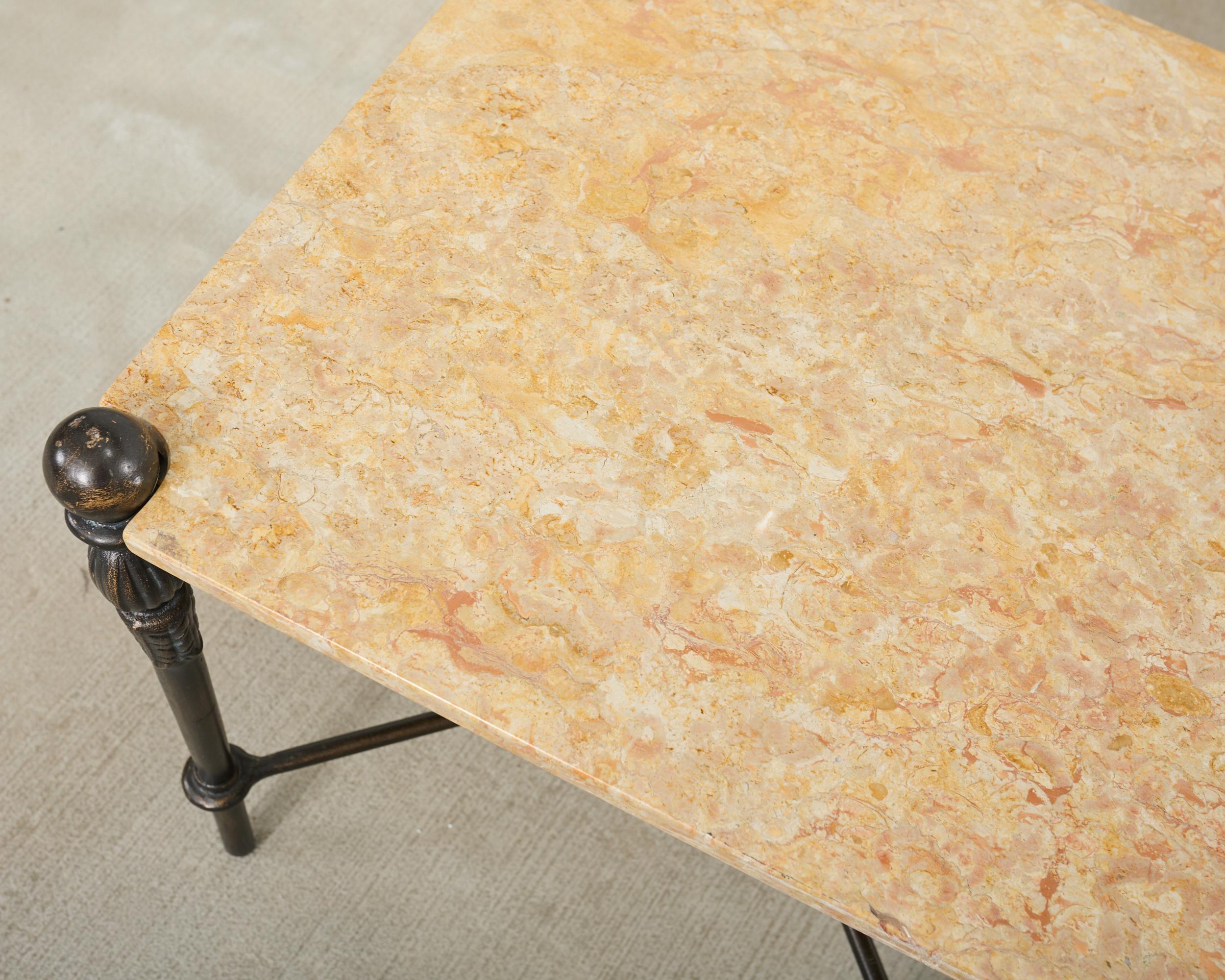 Pair of Michael Taylor Bronzed Montecito Marble Top Tables For Sale 3