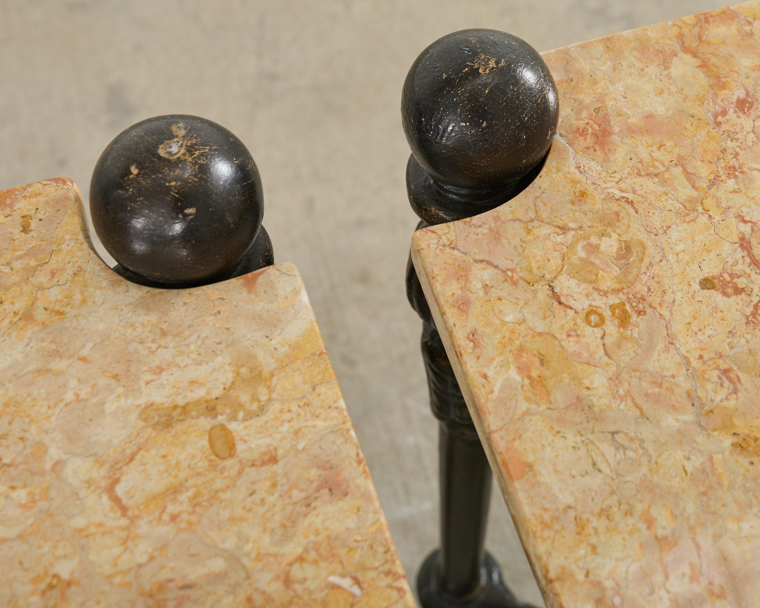 Pair of Michael Taylor Bronzed Montecito Marble Top Tables For Sale 5