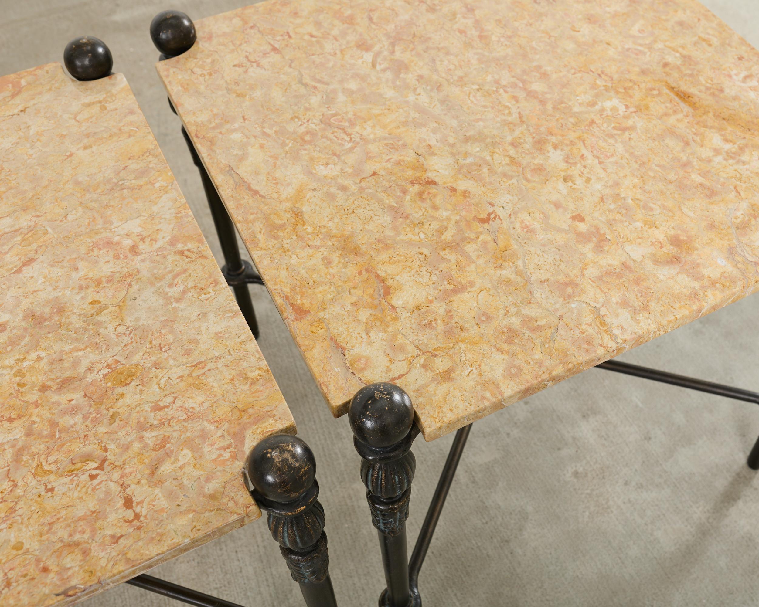 Pair of Michael Taylor Bronzed Montecito Marble Top Tables For Sale 6