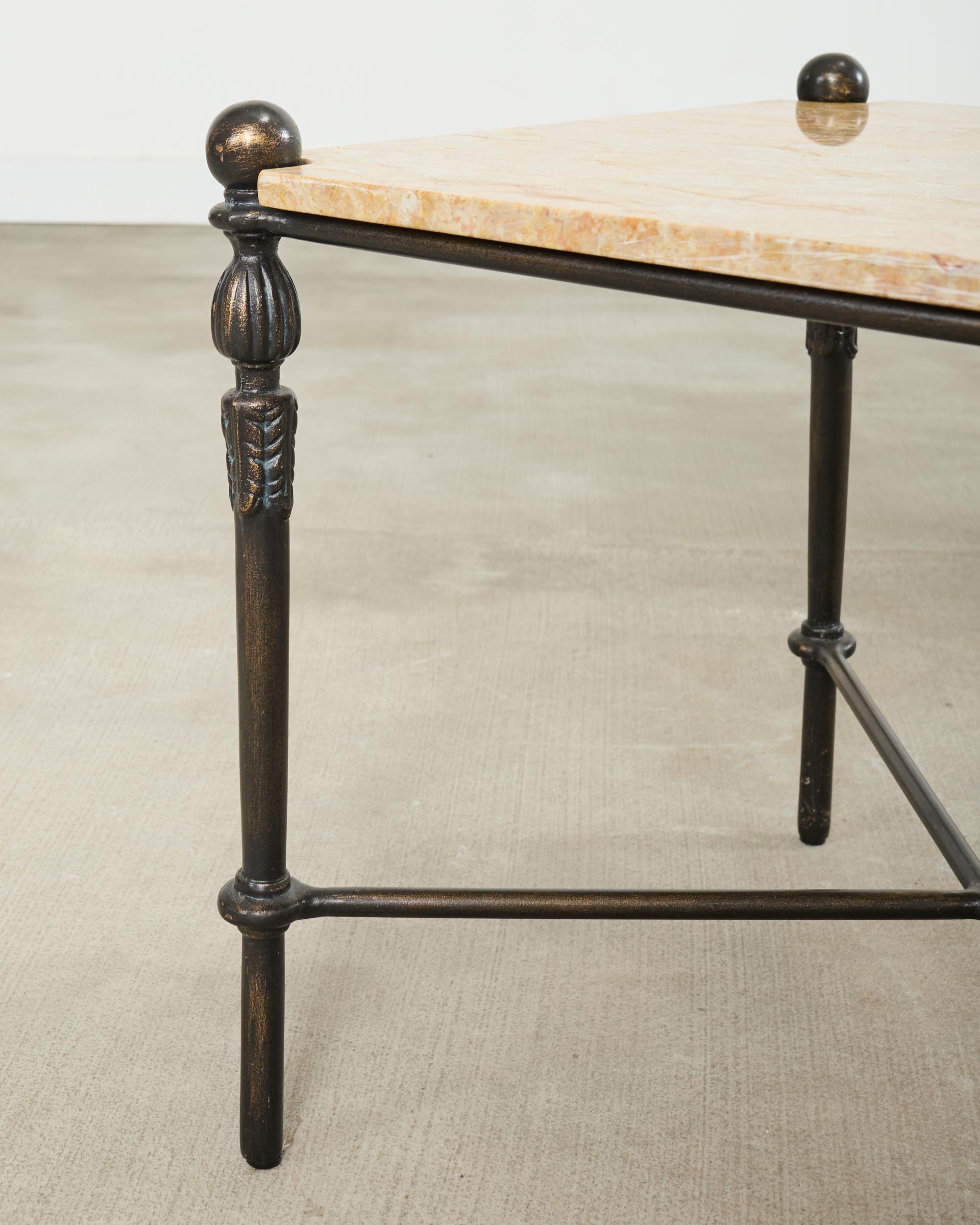 Pair of Michael Taylor Bronzed Montecito Marble Top Tables For Sale 7