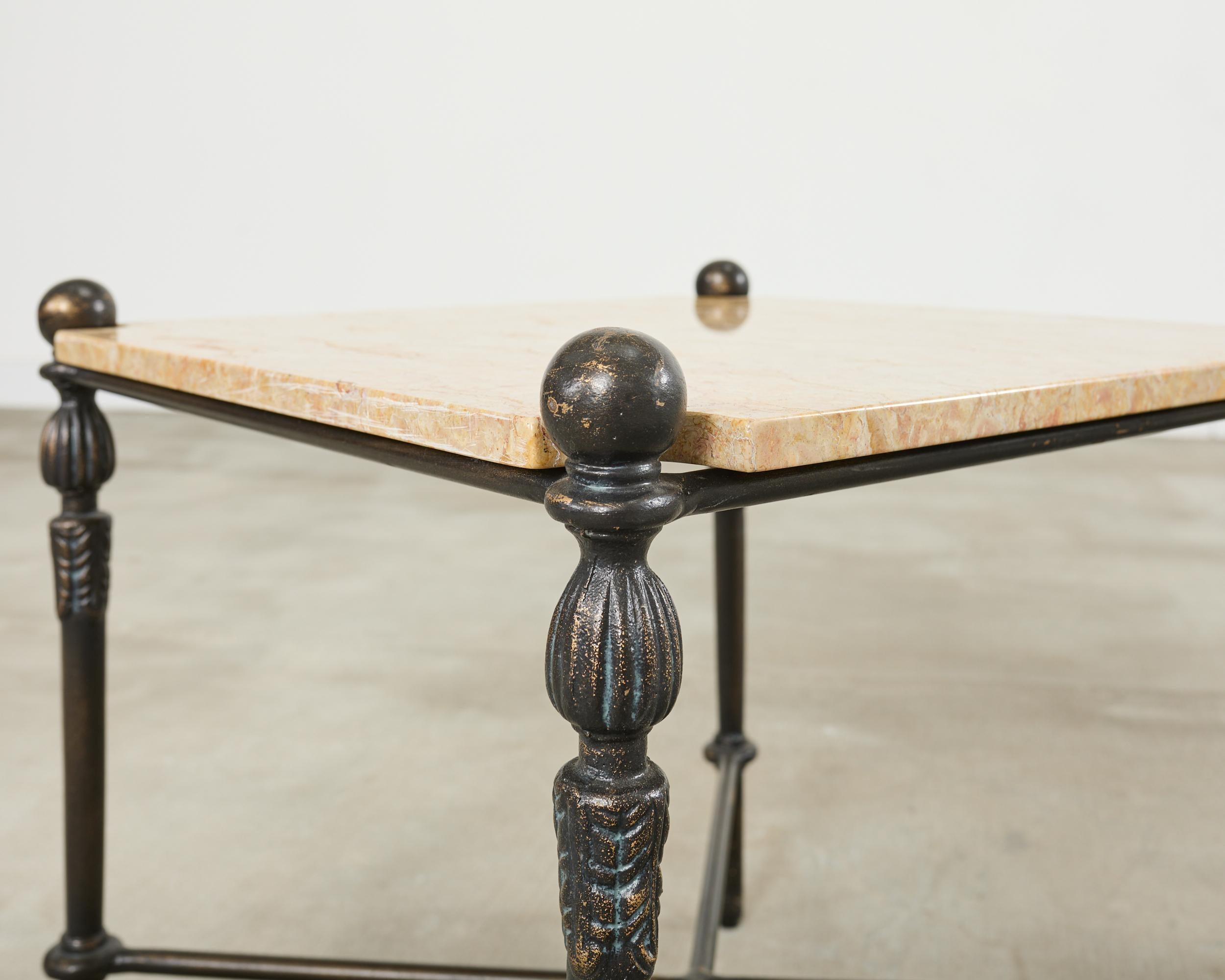 Pair of Michael Taylor Bronzed Montecito Marble Top Tables For Sale 8