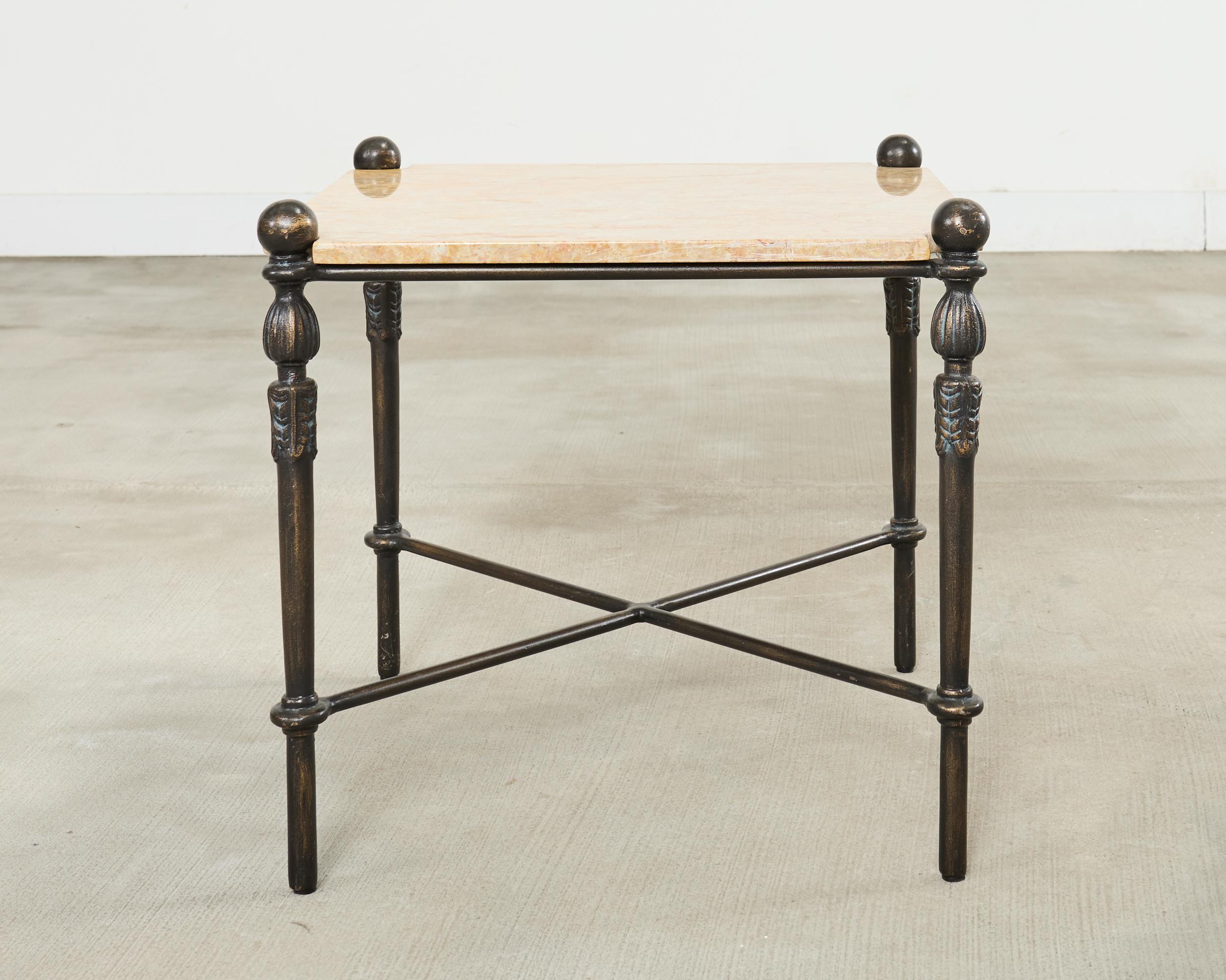 Contemporary Pair of Michael Taylor Bronzed Montecito Marble Top Tables For Sale