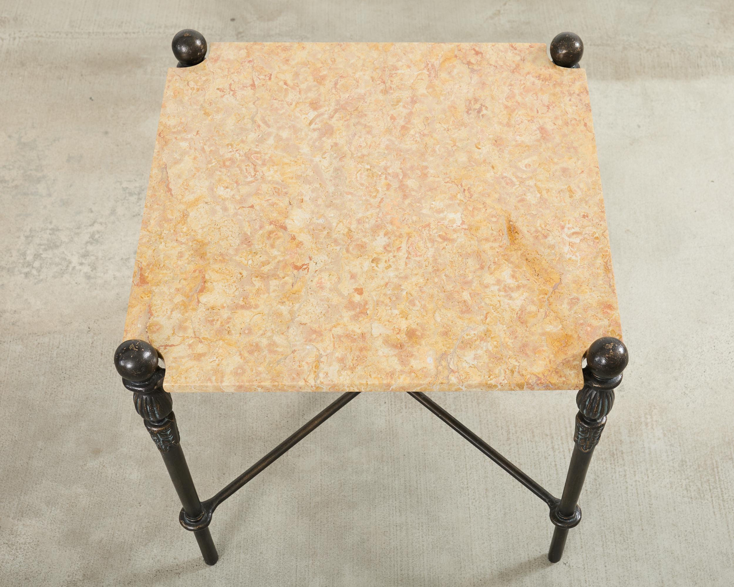 Pair of Michael Taylor Bronzed Montecito Marble Top Tables For Sale 2