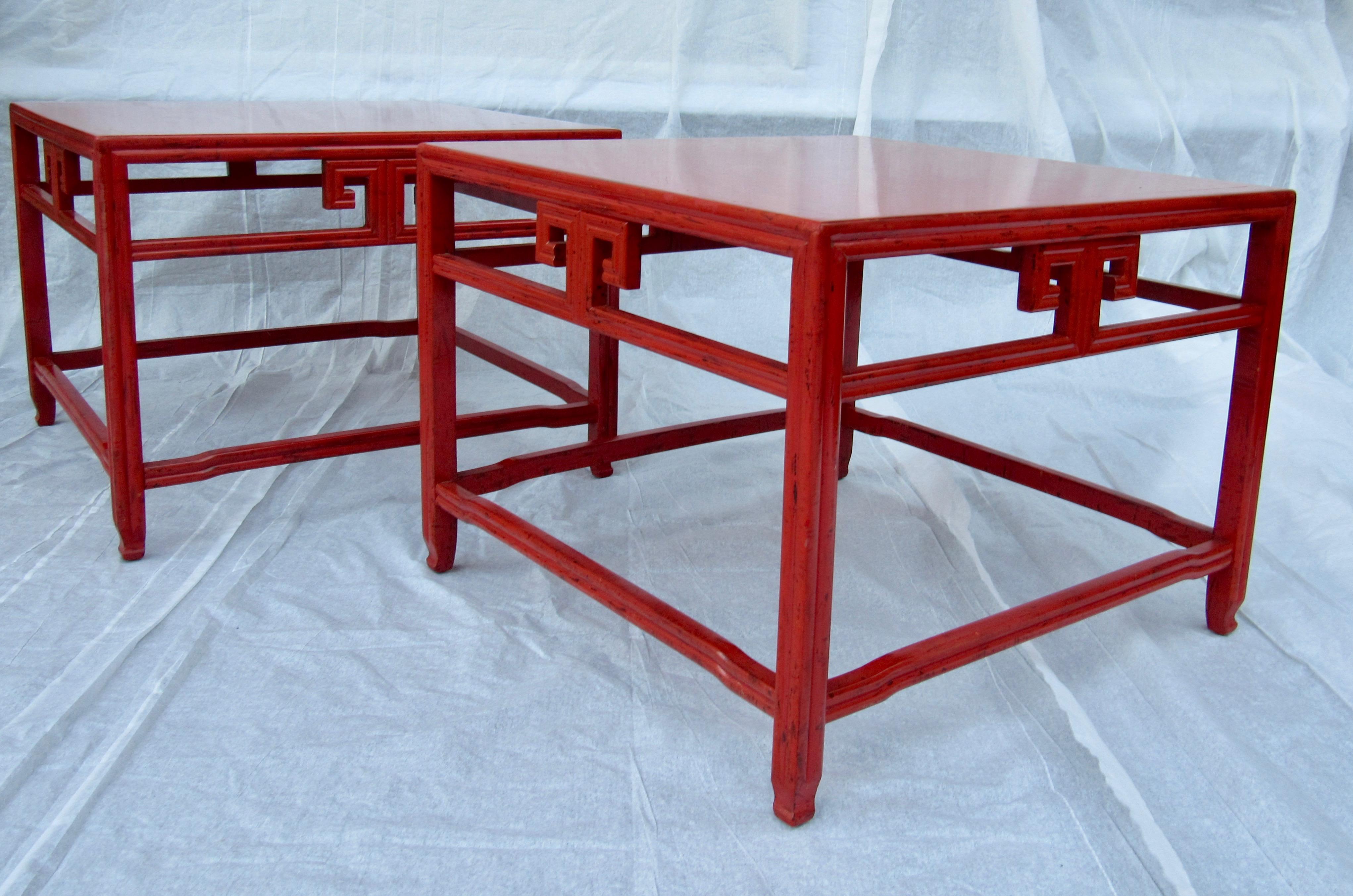 A pair of side tables designed by Michael Taylor for his Far East collection for Baker Furniture Company, circa 1960. 
This furniture collection is considered the furniture collection that introduced post war America to Asian Modern design in 1949.