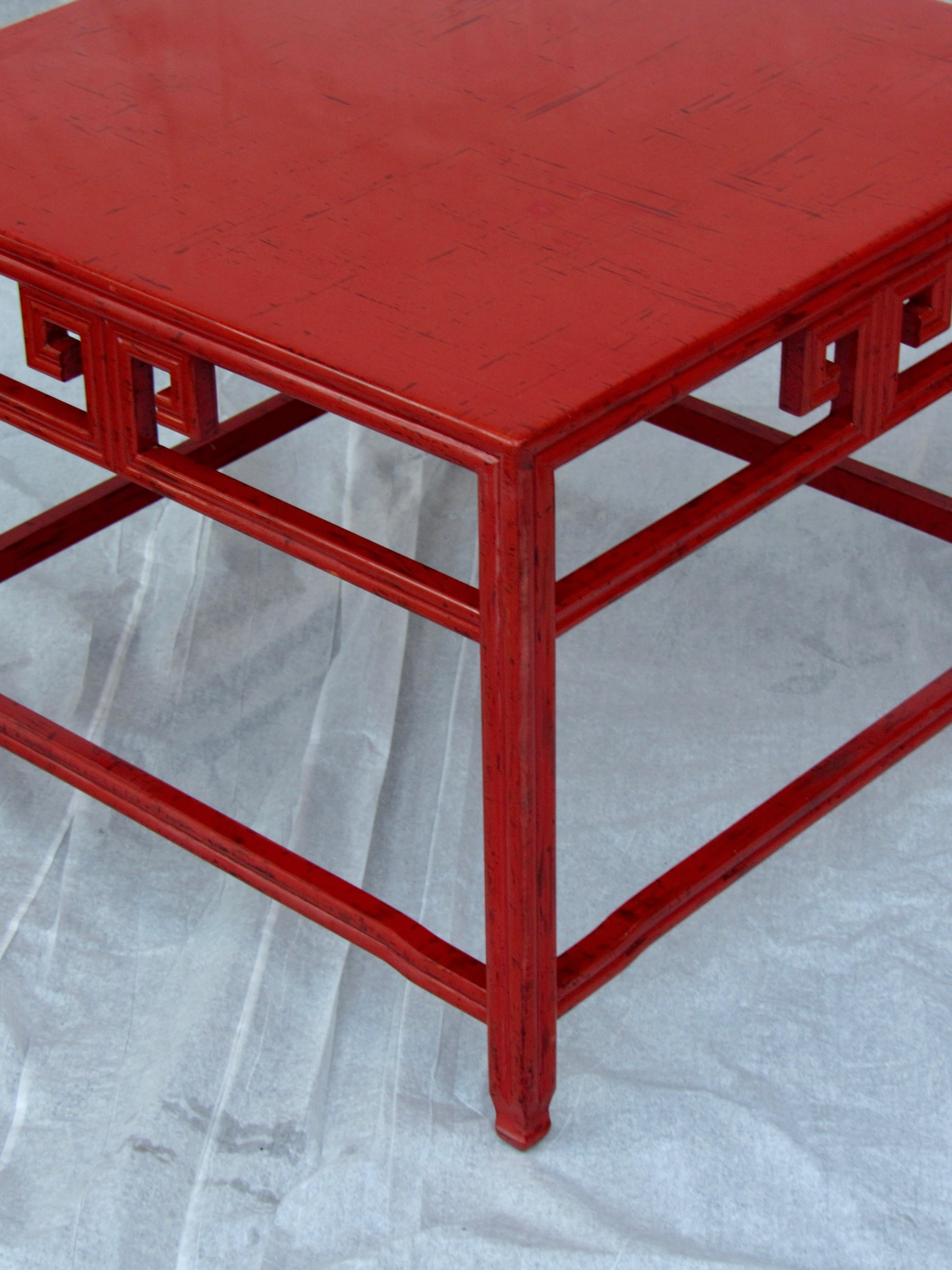 Mid-Century Modern Pair of Michael Taylor Cinnabar Side Tables Baker Far East Collection circa 1960