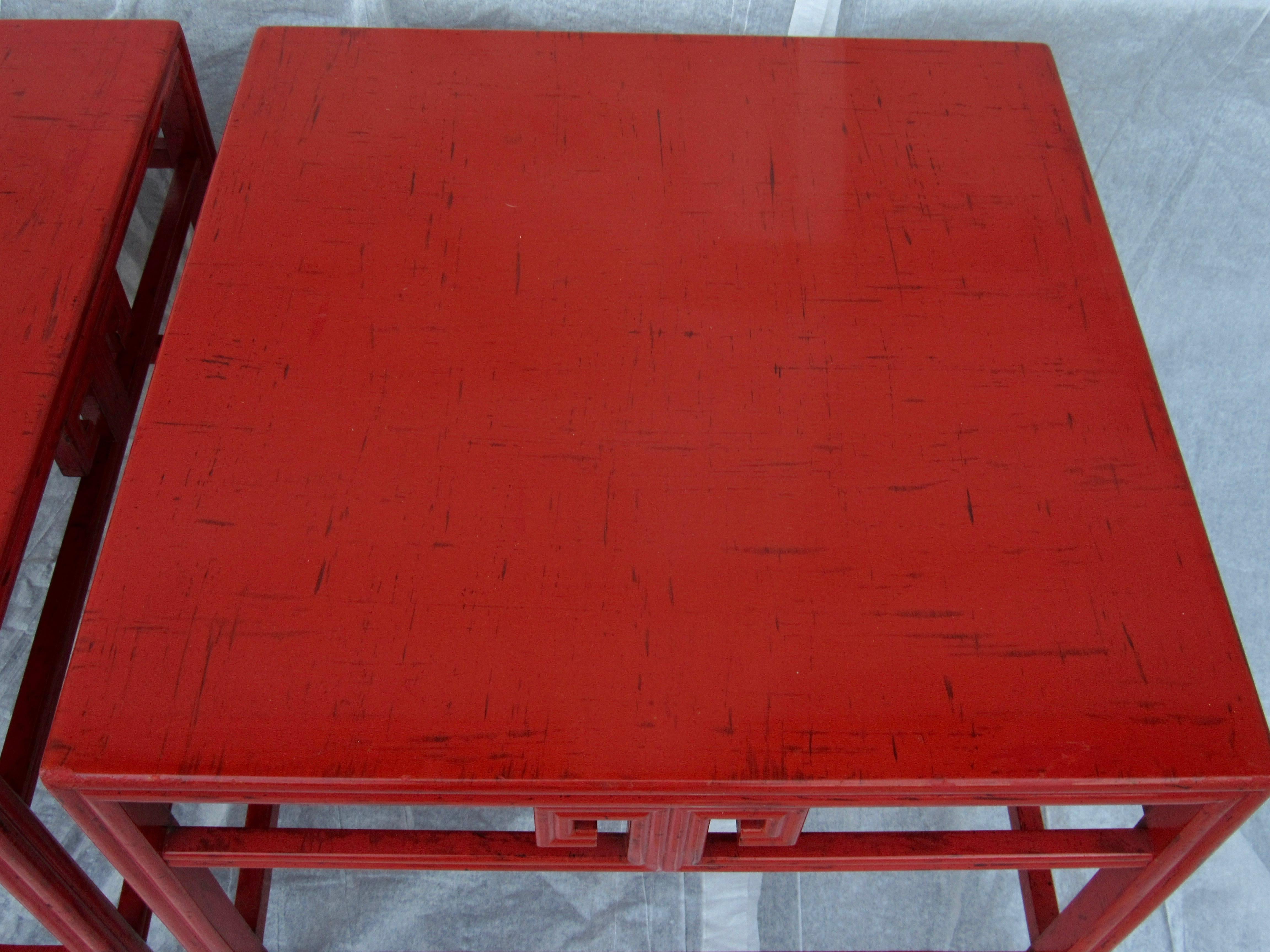 American Pair of Michael Taylor Cinnabar Side Tables Baker Far East Collection circa 1960