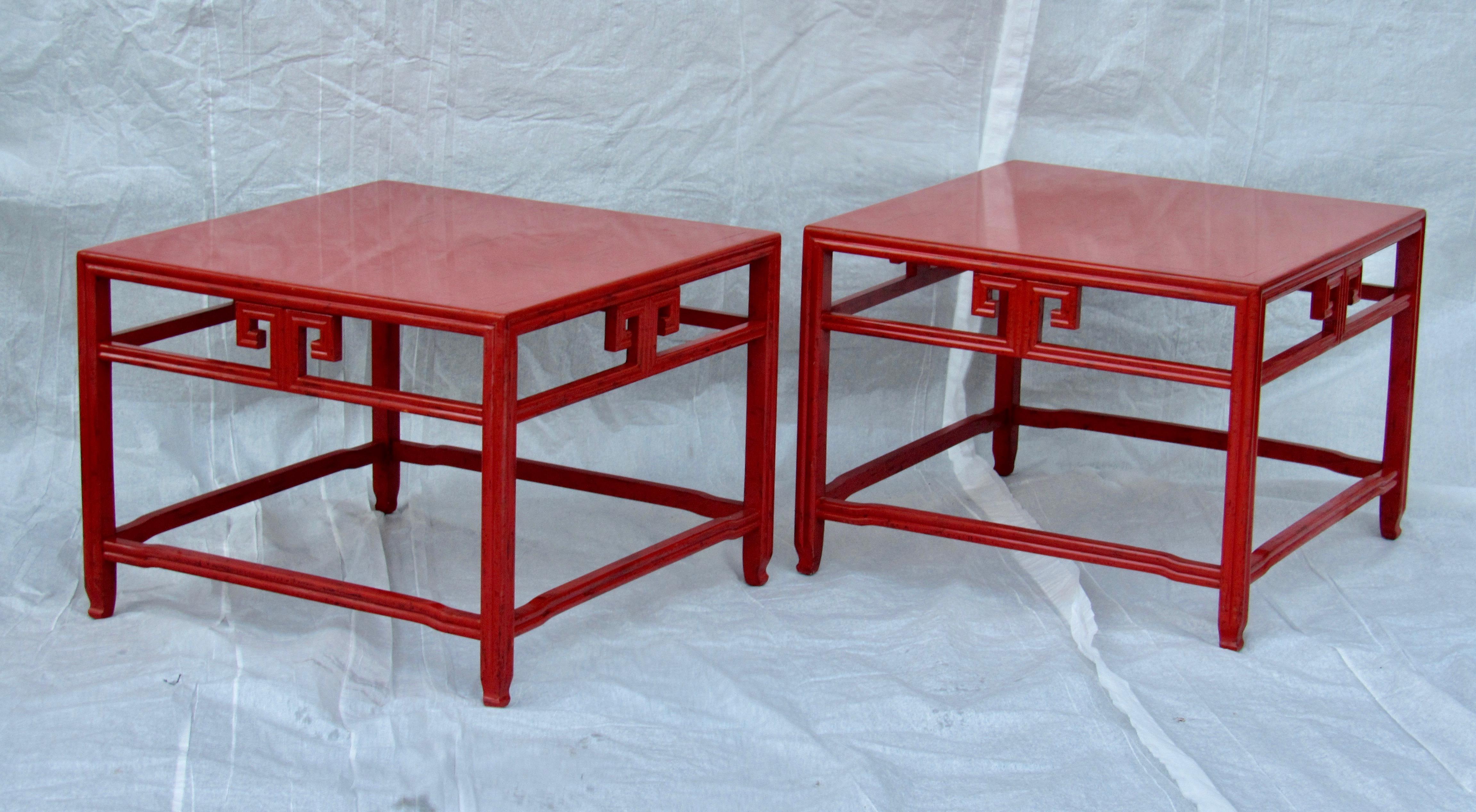 Pair of Michael Taylor Cinnabar Side Tables Baker Far East Collection circa 1960 In Good Condition In Camden, ME