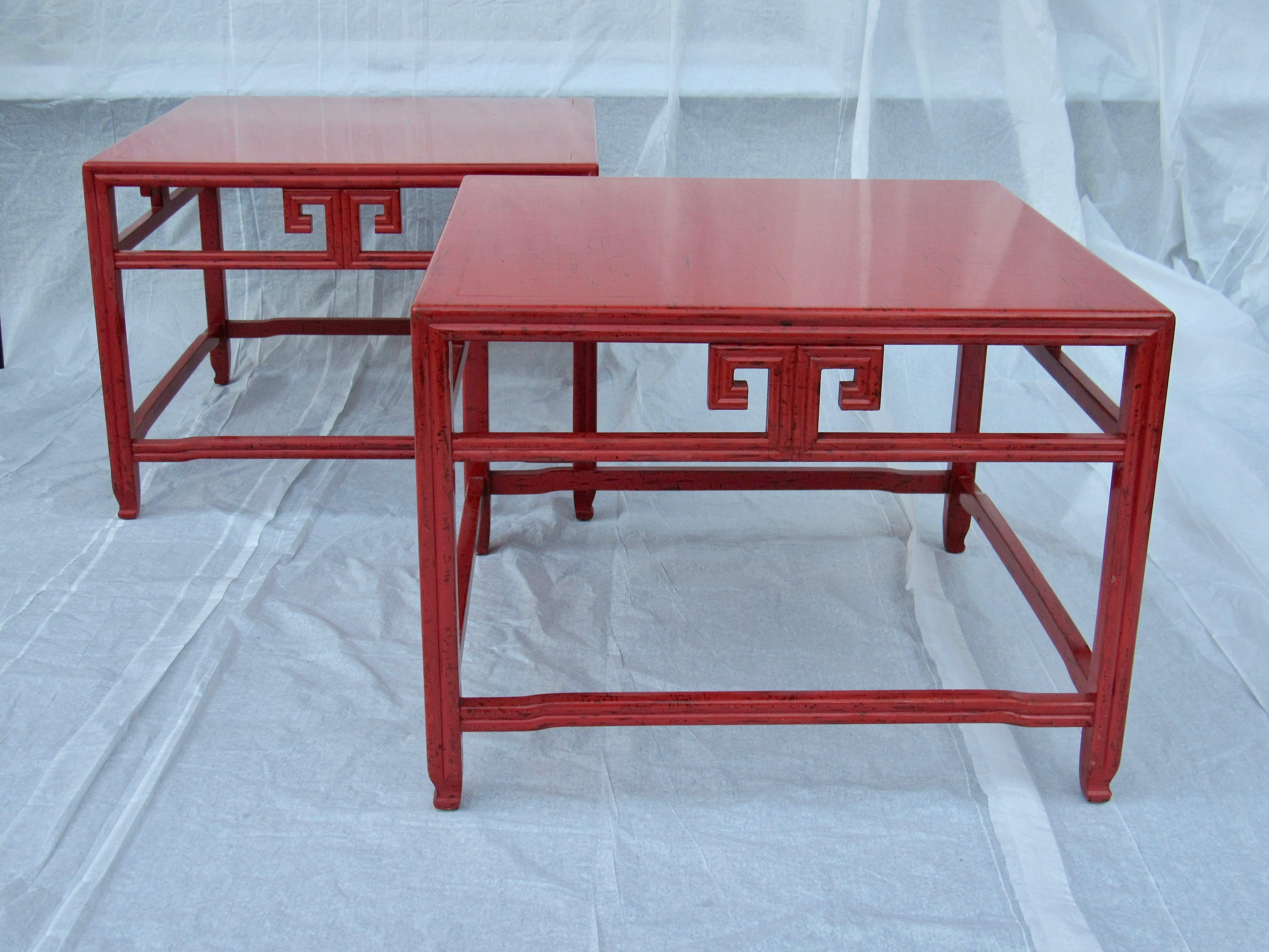 20th Century Pair of Michael Taylor Cinnabar Side Tables Baker Far East Collection circa 1960