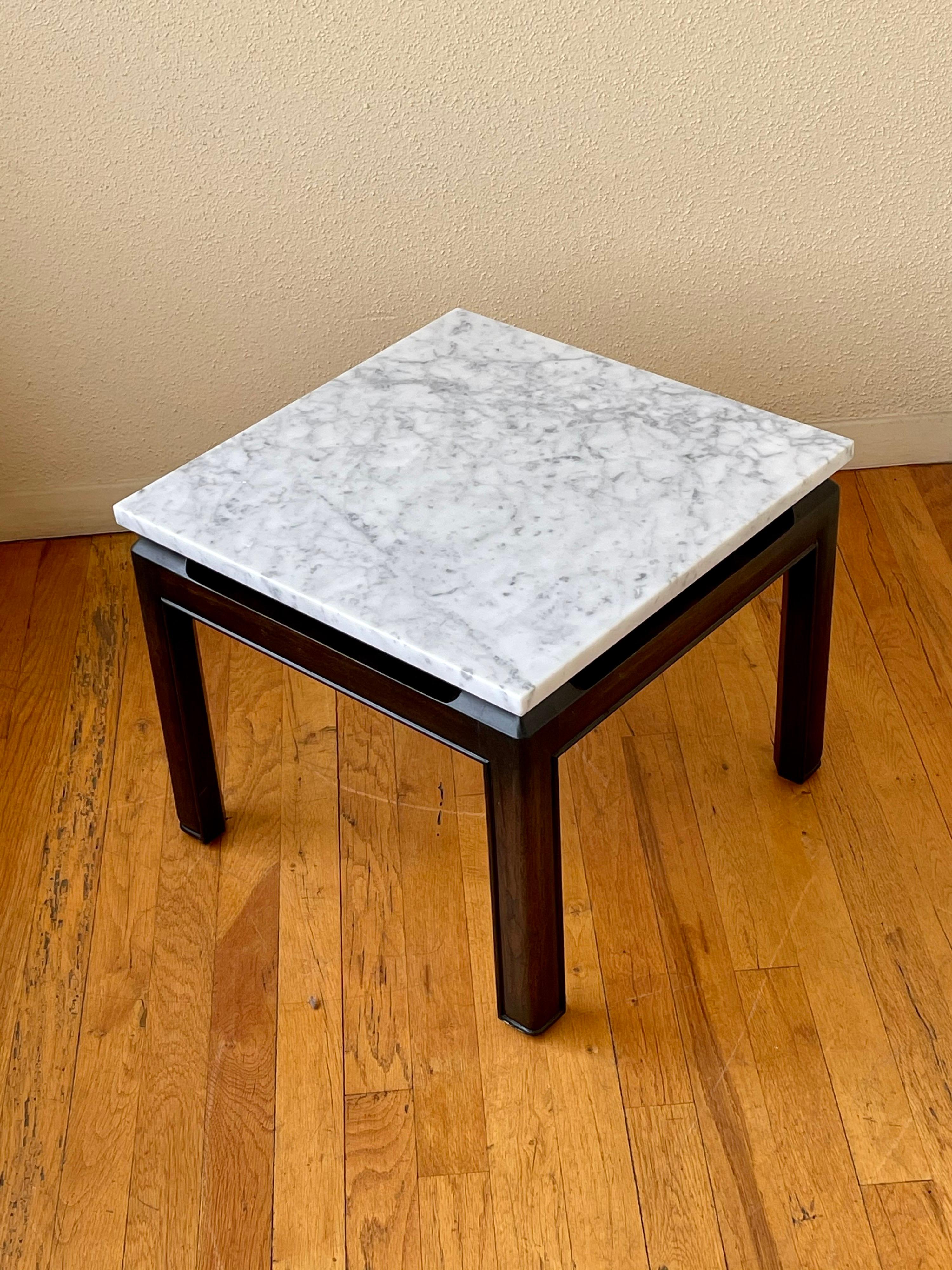 American Pair of Michael Taylor End Tables in Marble & Wood Base by Baker Furniture