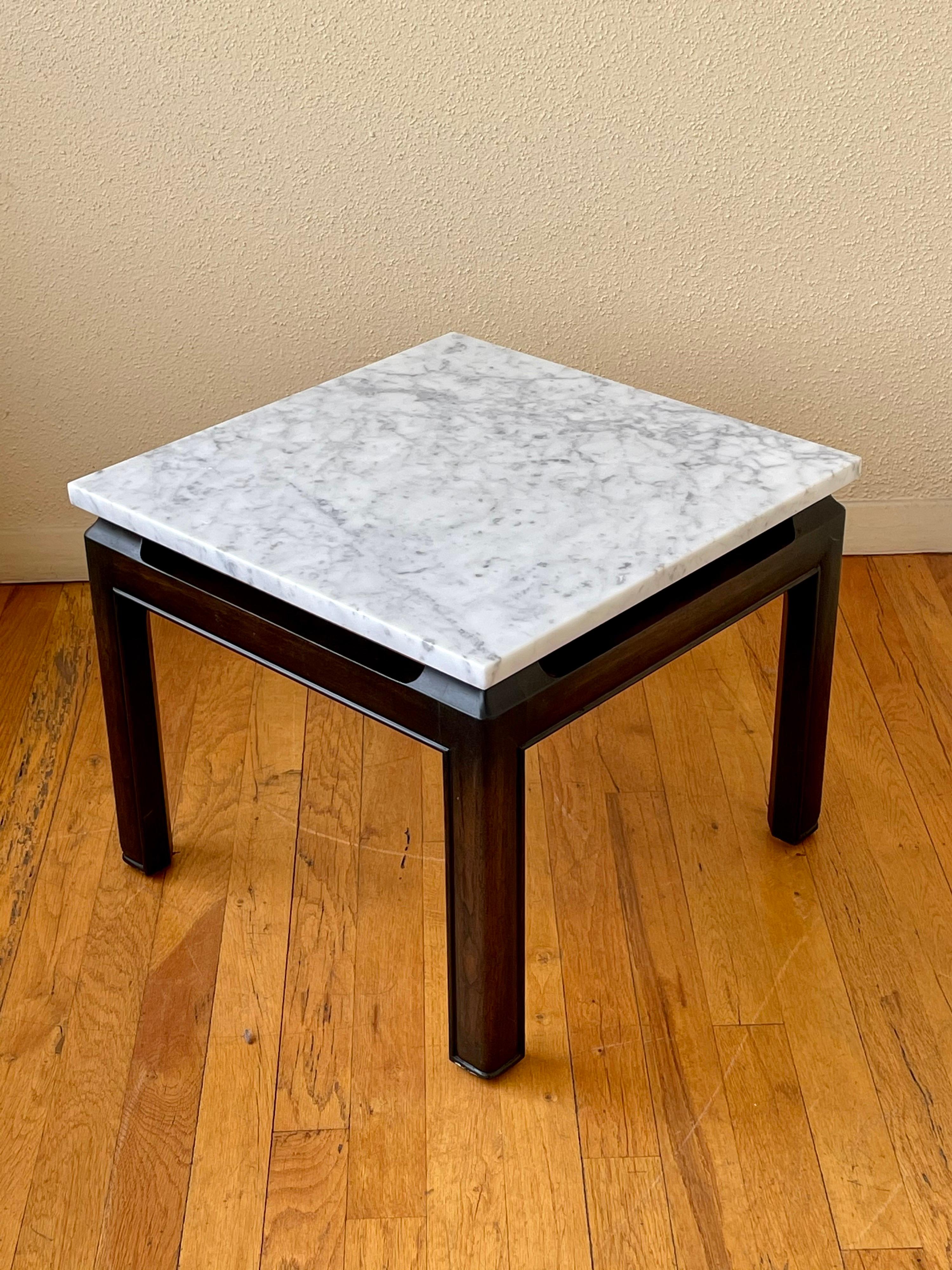 Pair of Michael Taylor End Tables in Marble & Wood Base by Baker Furniture In Good Condition In San Diego, CA