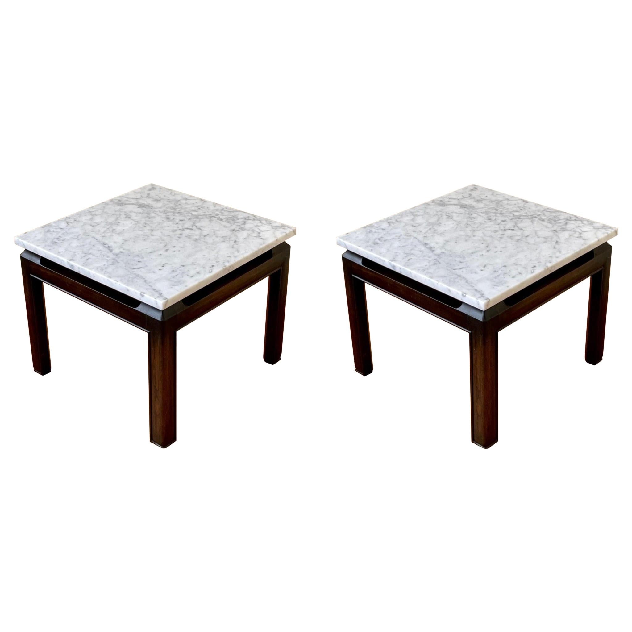 Pair of Michael Taylor End Tables in Marble & Wood Base by Baker Furniture