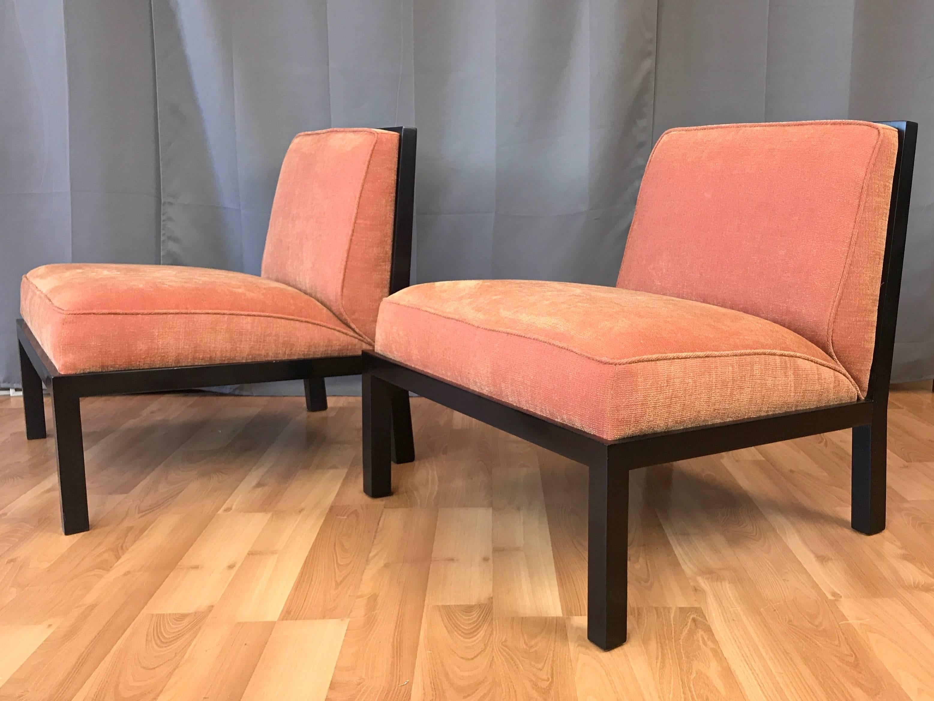 Lacquered Pair of Michael Taylor for Baker Far East Collection Slipper Chairs