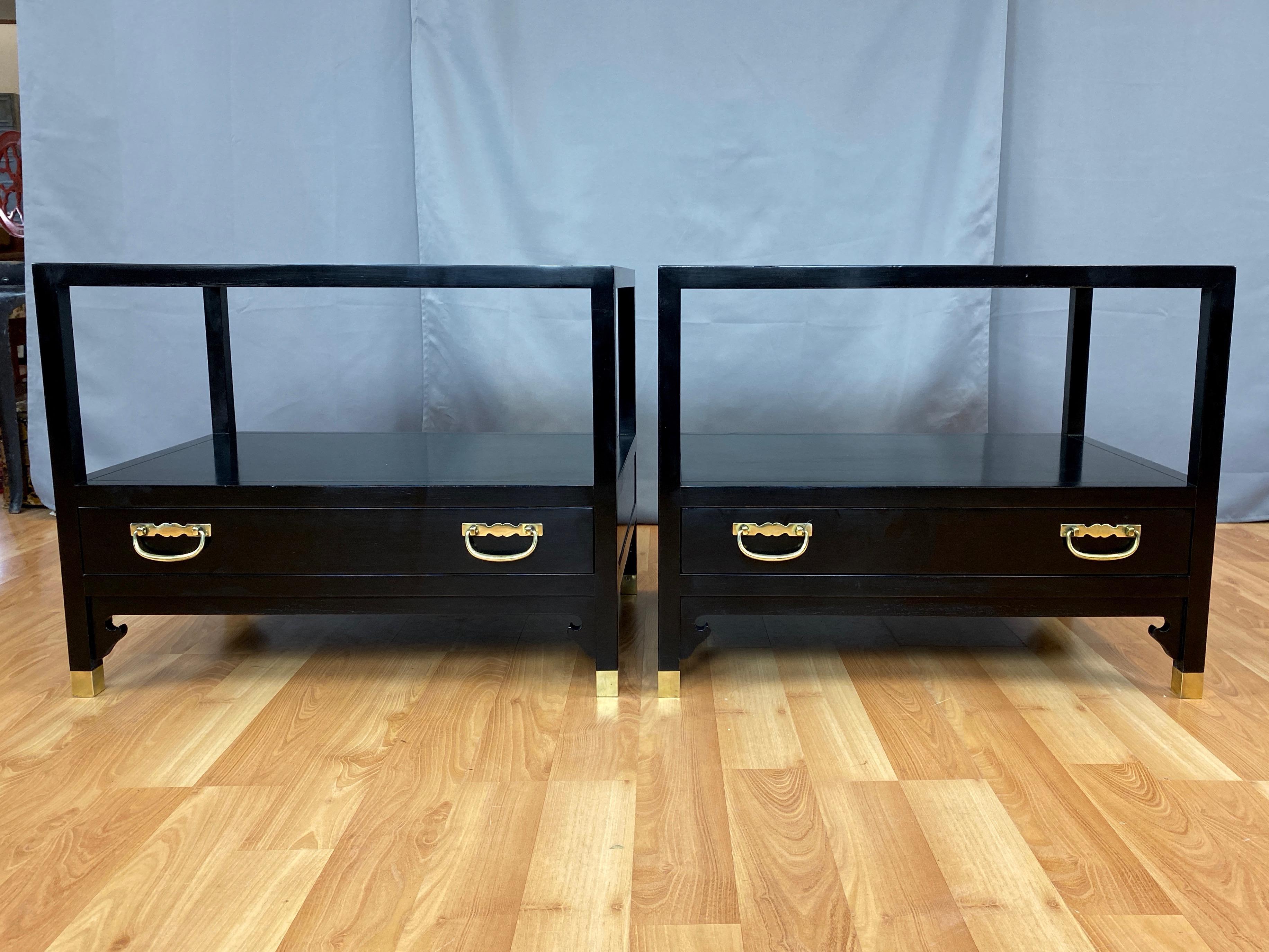 Pair of Michael Taylor for Baker Furniture Black Lacquered Side Tables, 1950s In Good Condition In San Francisco, CA