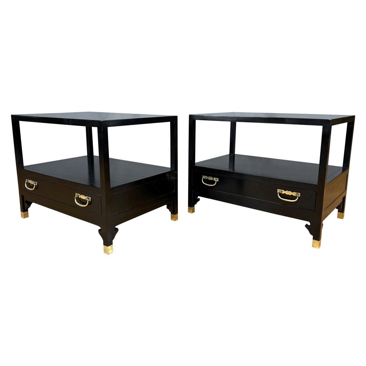Pair of Michael Taylor for Baker Furniture Black Lacquered Side Tables, 1950s