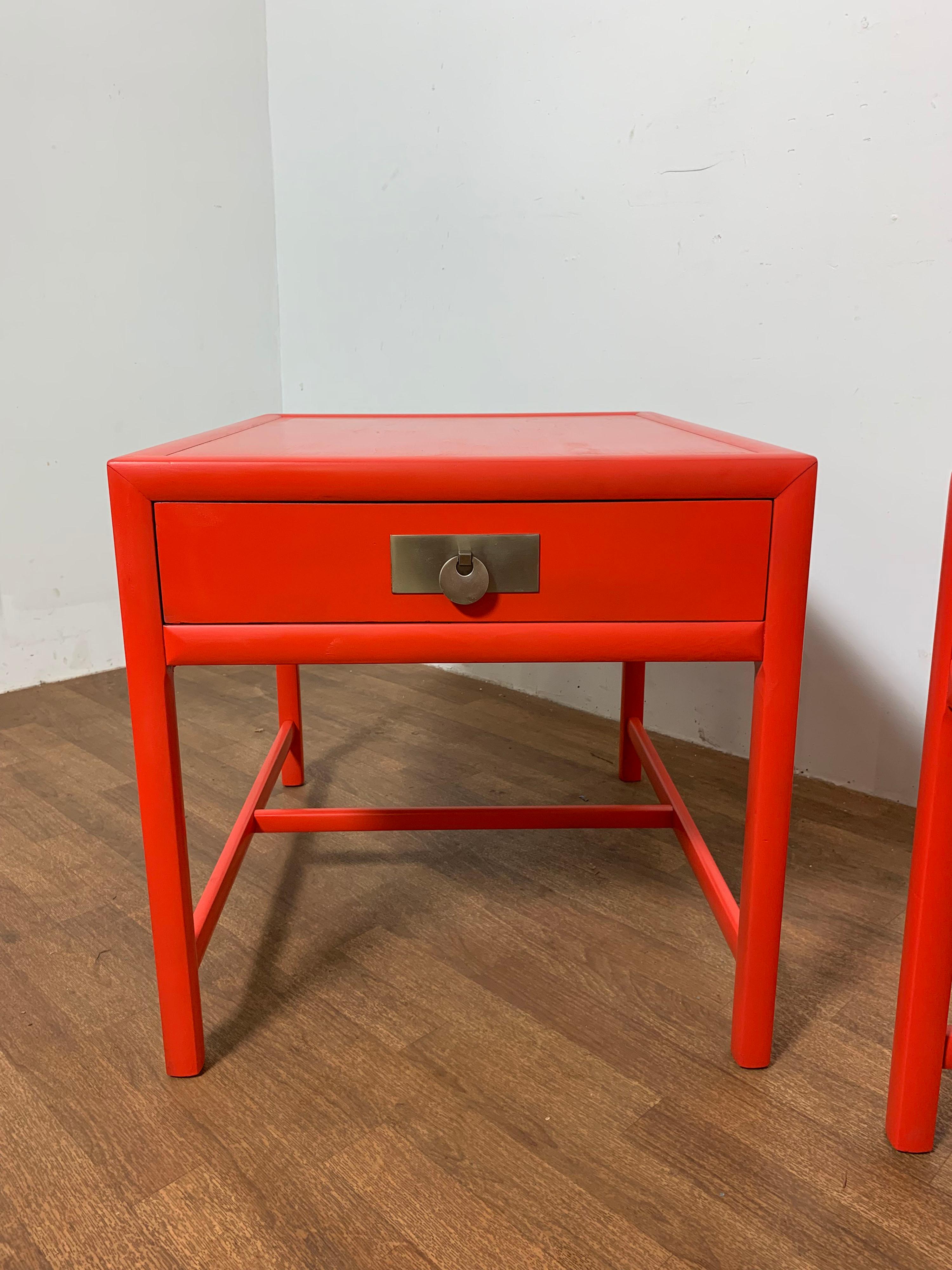 A pair of side tables by Michael Taylor for Baker Furniture’s “New World” collection, circa 1950s. Lacquered in coral.