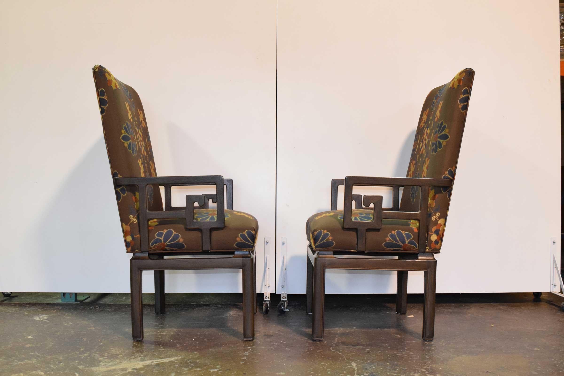 American Pair of Michael Taylor for Baker Greek Key Armchairs Far East Collection