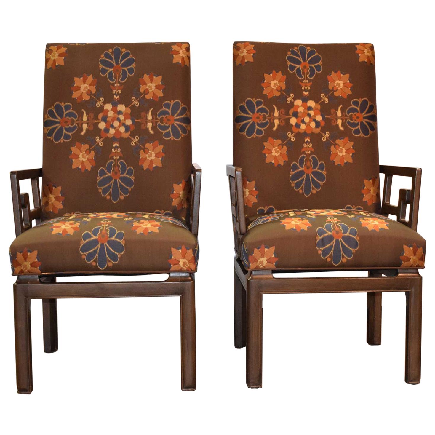 Pair of Michael Taylor for Baker Greek Key Armchairs Far East Collection