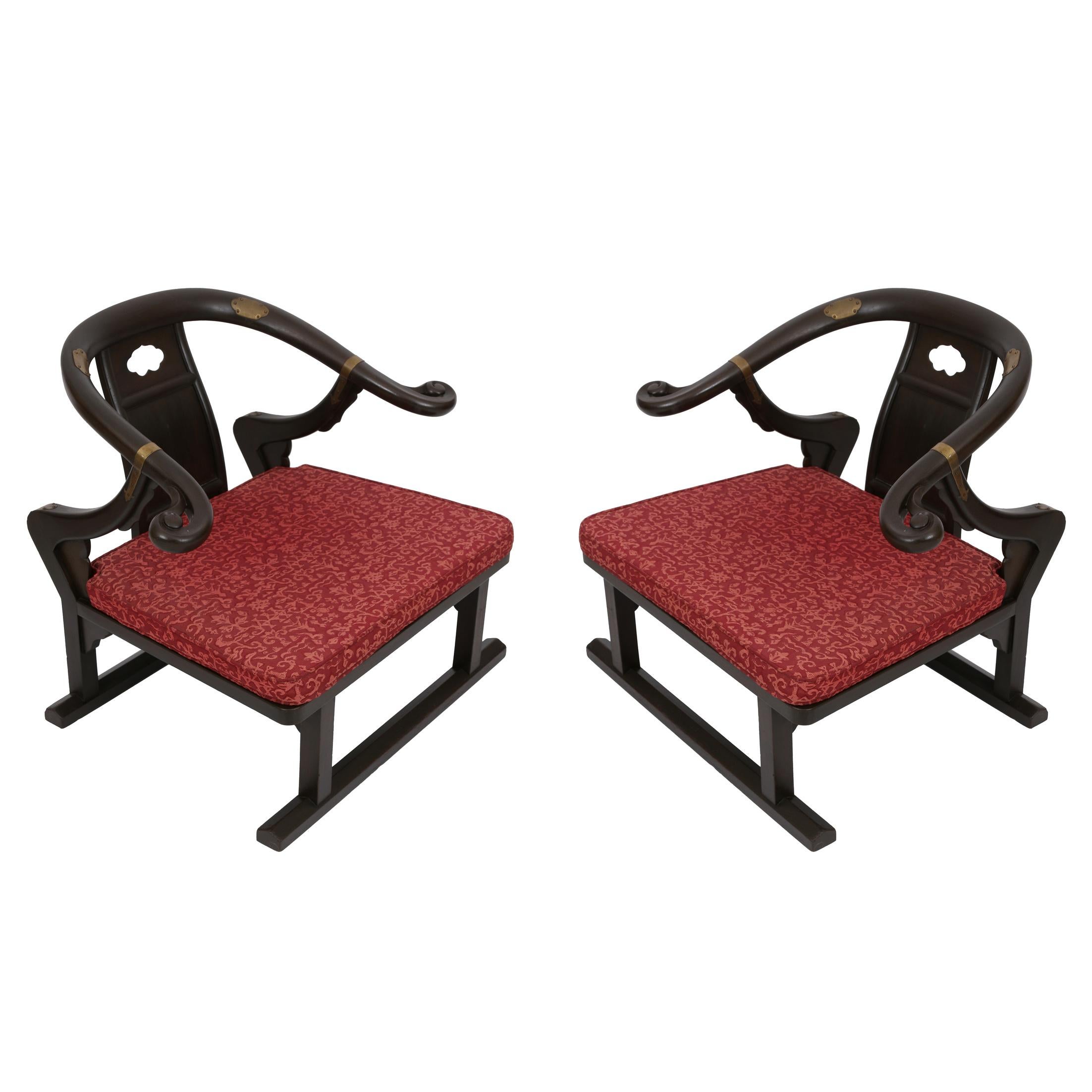 Unknown Pair of Michael Taylor for Baker Horseshoe Asian Chairs in Ebonized Finish