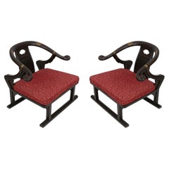 Vintage Pair of Michael Taylor for Baker Horseshoe Asian Chairs in Ebonized Finish