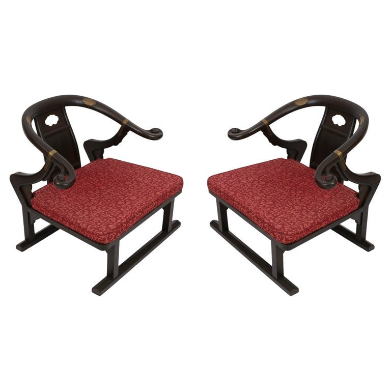 Pair of Michael Taylor for Baker Horseshoe Asian Chairs in Ebonized