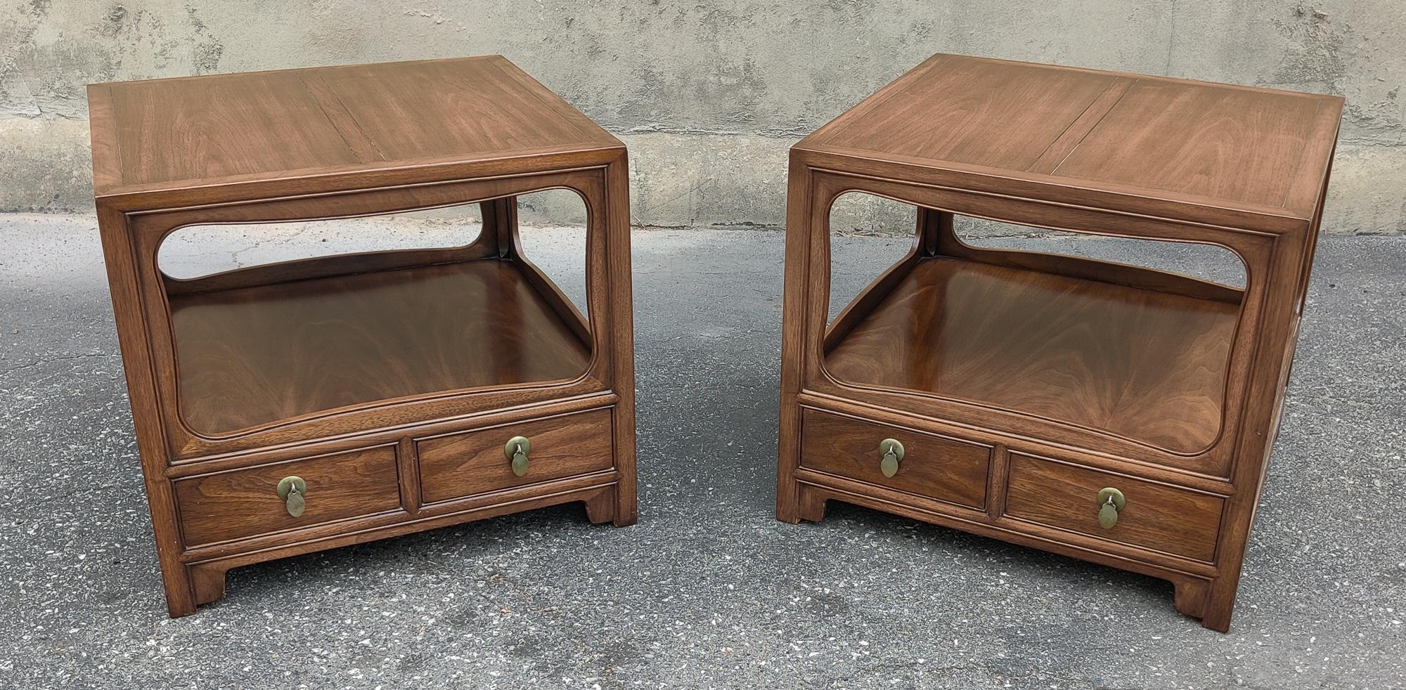 Brass Pair of Michael Taylor for Baker Large Nightstands or End Tables in Mahogany For Sale