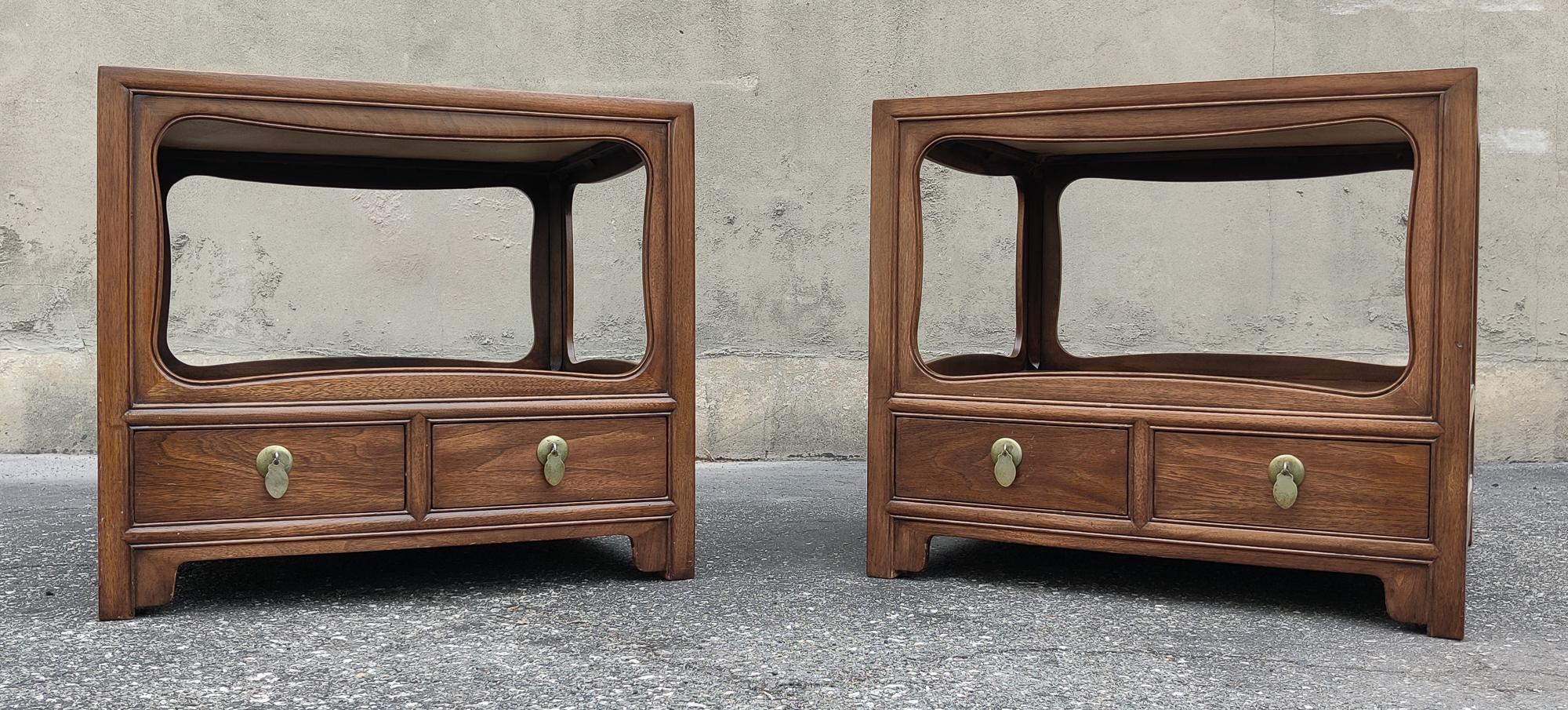 Pair of Michael Taylor for Baker Large Nightstands or End Tables in Mahogany For Sale 1