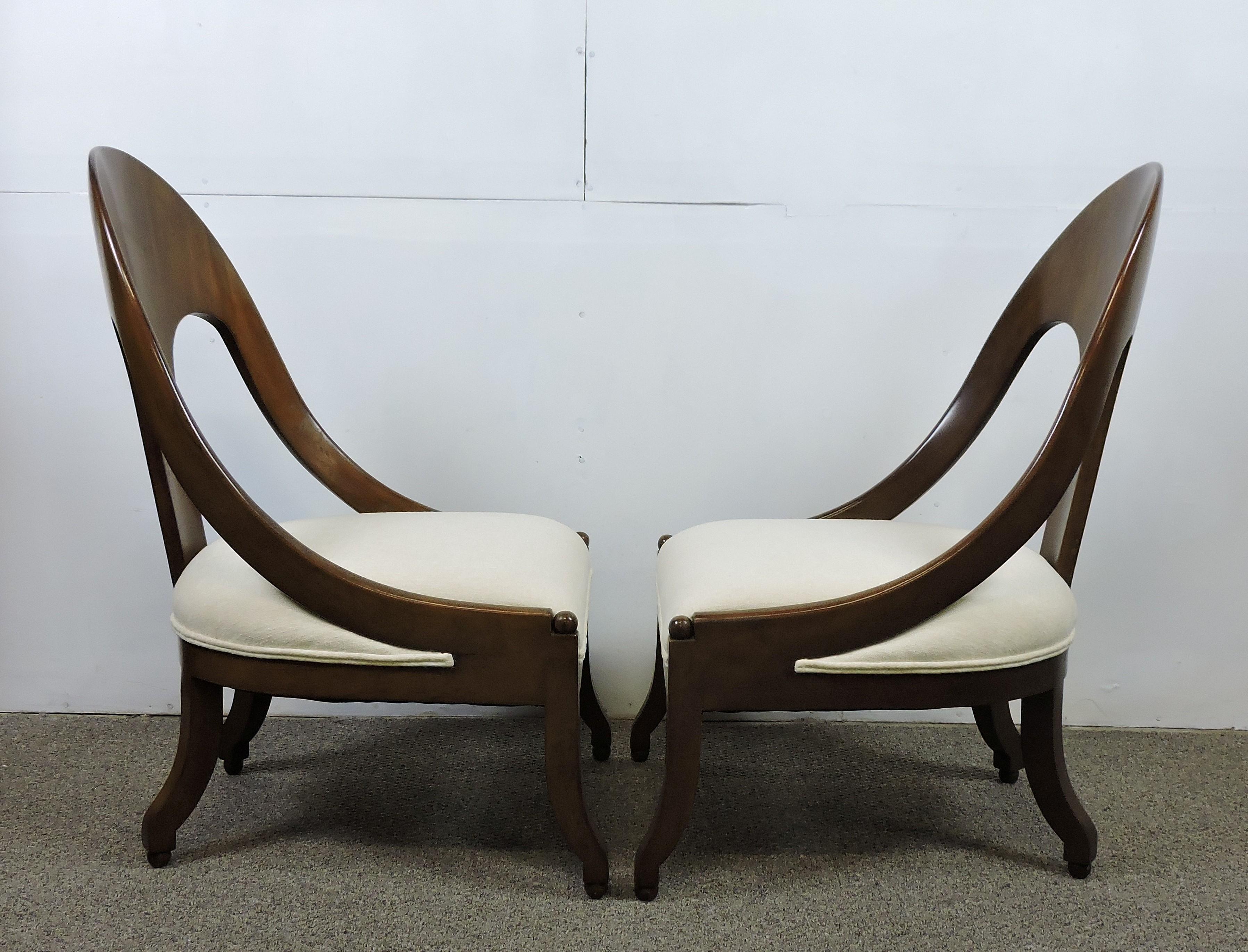 Pair of Michael Taylor for Baker Midcentury Spoonback Klismos Slipper Chairs In Good Condition In Chesterfield, NJ