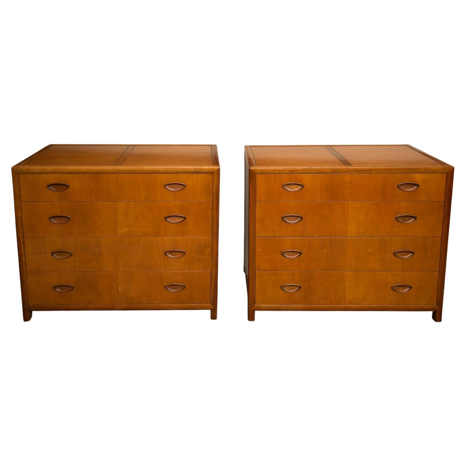 Pair of Michael Taylor Four Drawer Chests in Elm Wood