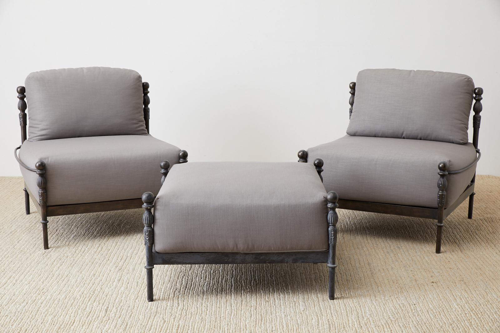 American Pair of Michael Taylor Montecito Lounge Chairs with Ottoman