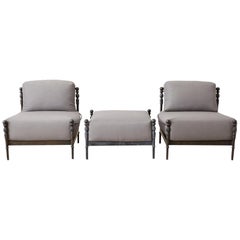Pair of Michael Taylor Montecito Lounge Chairs with Ottoman