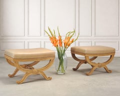 Pair of Michael Taylor Neoclassical Curule d'Orsay Ottoman Benches