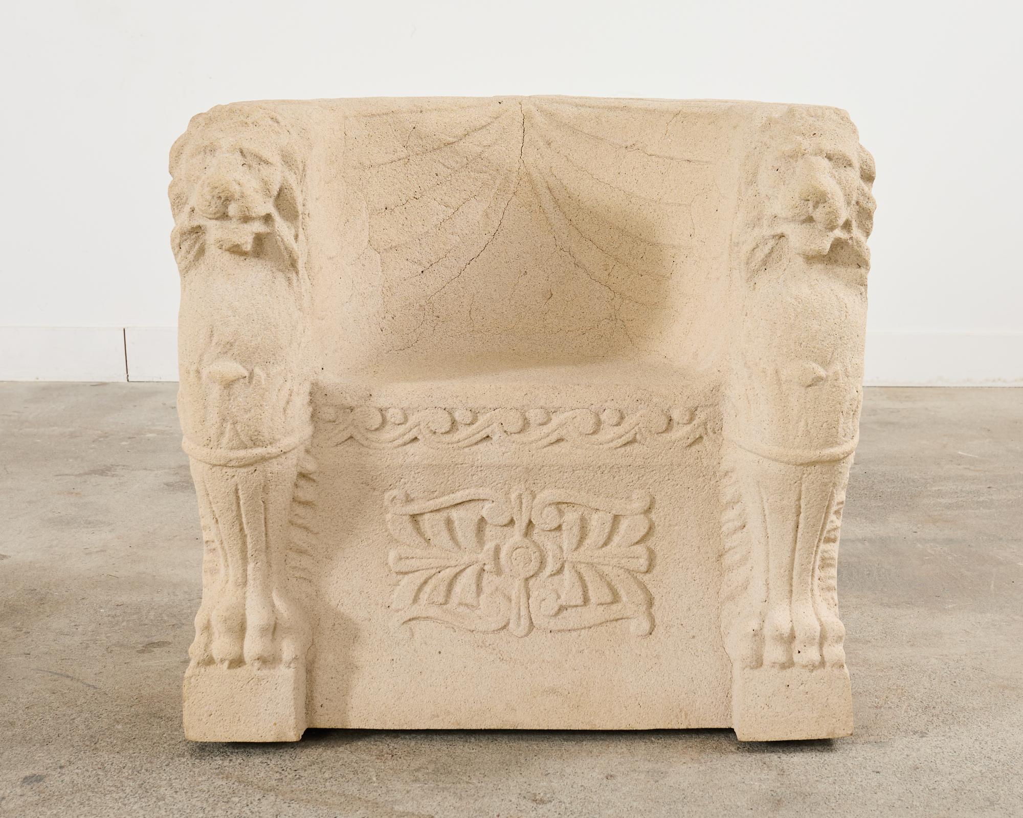 Pair of Michael Taylor Neoclassical Garden Lion Head Chairs 7