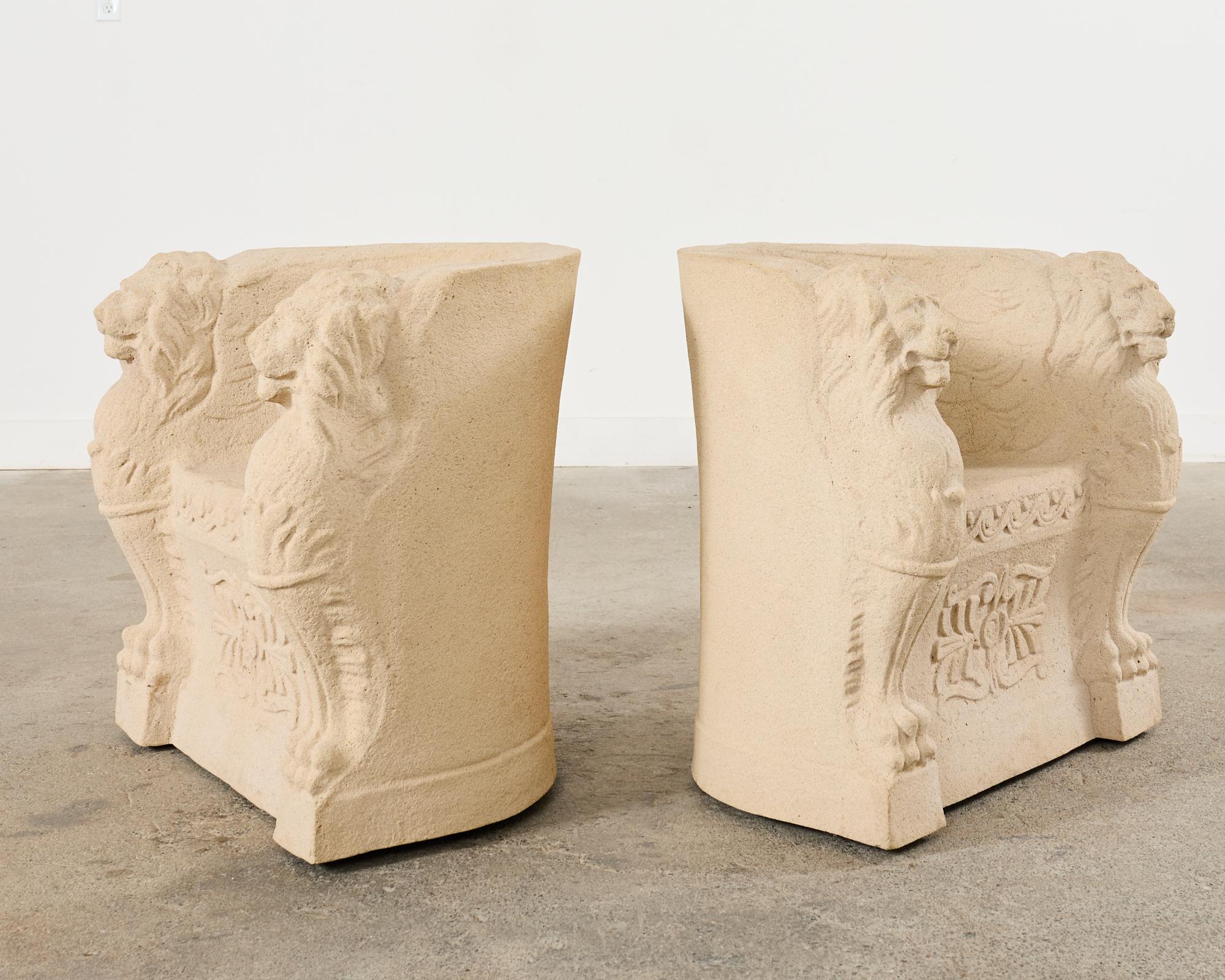 Pair of Michael Taylor Neoclassical Garden Lion Head Chairs In Good Condition In Rio Vista, CA