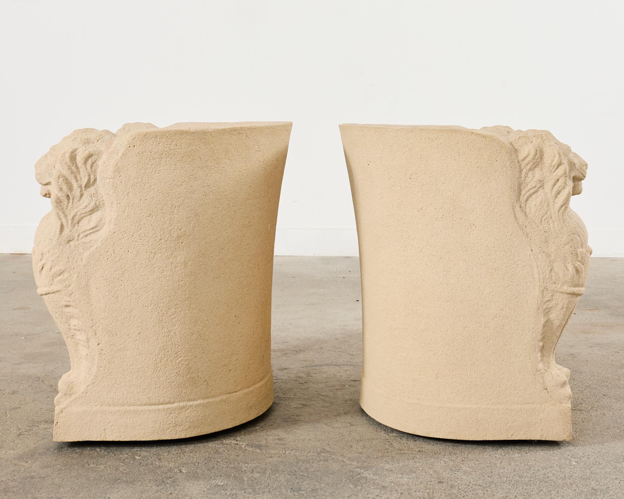 Pair of Michael Taylor Neoclassical Garden Lion Head Chairs 1