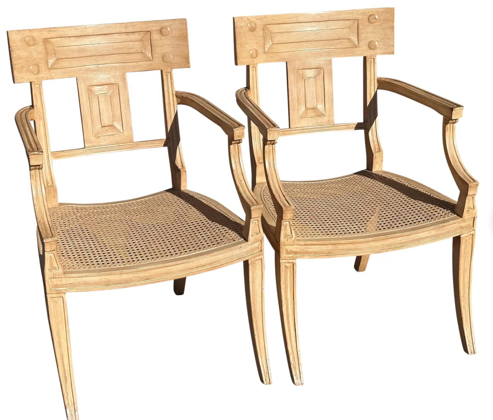 Pair of Michael Taylor Regency Style Klismos Arm Chairs 5