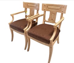 Pair of Michael Taylor Regency Style Klismos Arm Chairs