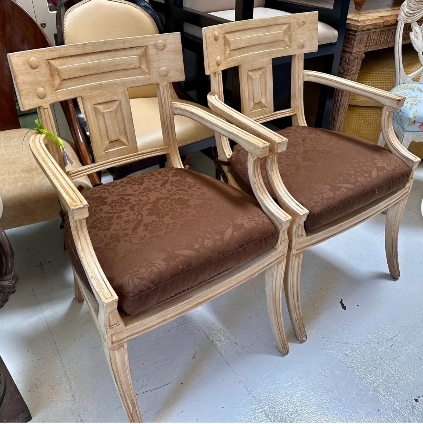 Pair of Michael Taylor Regency Style Klismos Arm Chairs In Good Condition In LOS ANGELES, CA