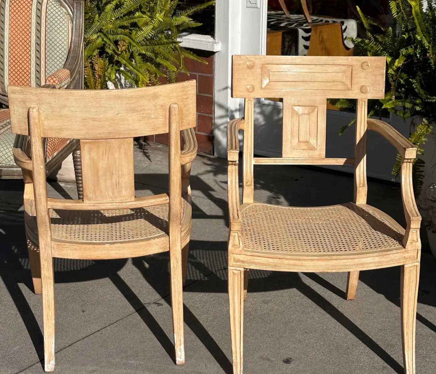Pair of Michael Taylor Regency Style Klismos Arm Chairs 4