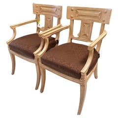 Pair of Michael Taylor Regency Style Klismos Arm Chairs