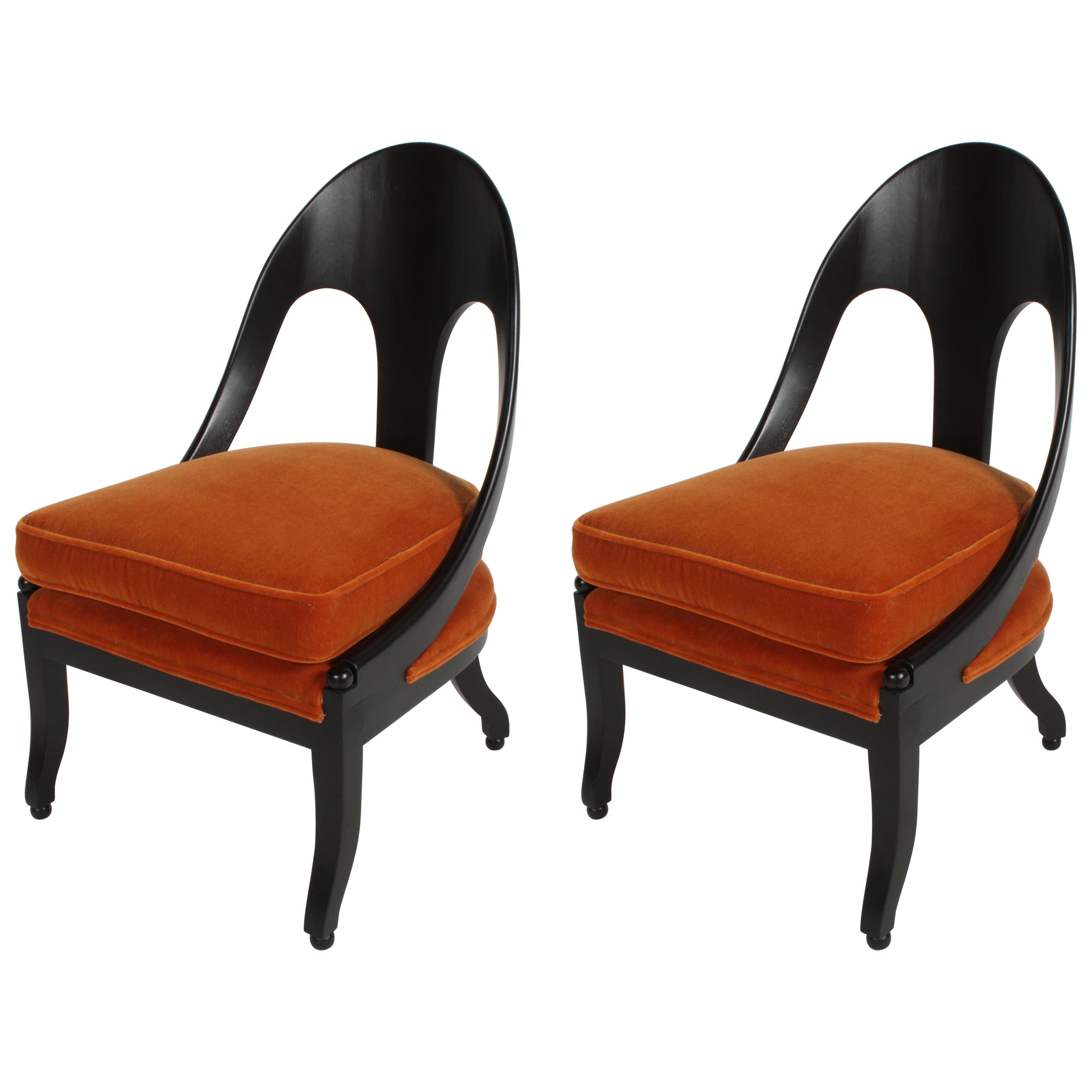 Pair of Michael Taylor Spoonback Neoclassical Lounge Chairs