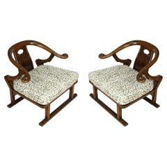 Pair of Michael Taylor Style Asian Rosewood Horseshoe Chairs