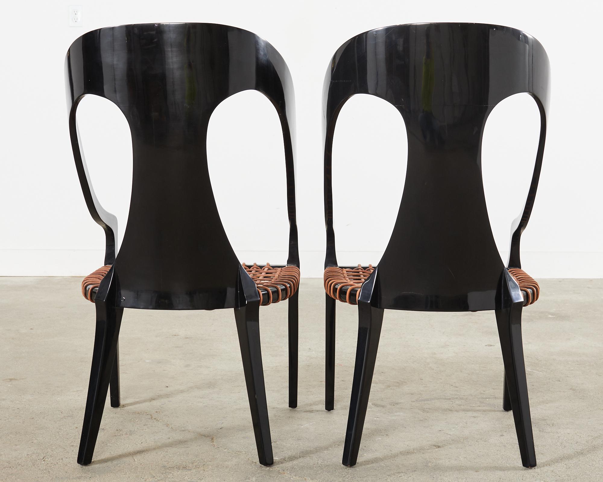 Pair of Michael Taylor Style Lacquered Spoon Back Chairs For Sale 9