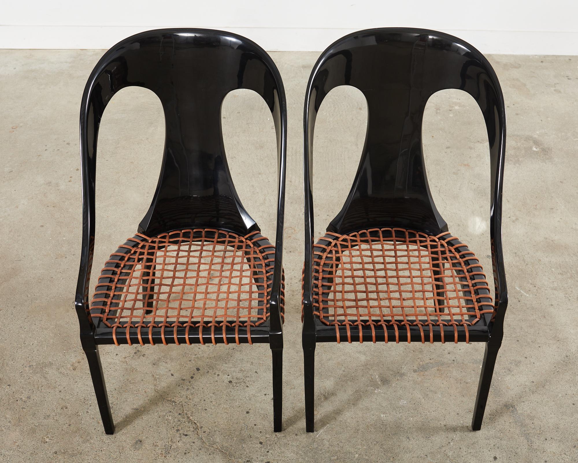 20th Century Pair of Michael Taylor Style Lacquered Spoon Back Chairs For Sale