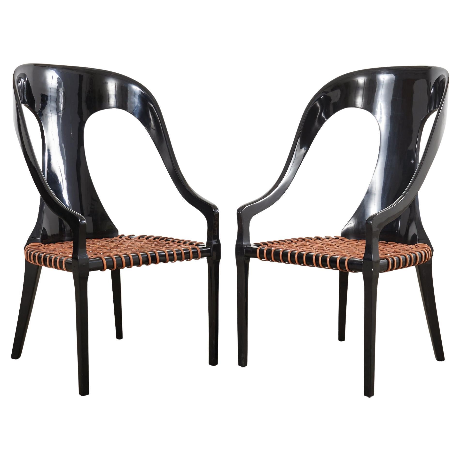 Pair of Michael Taylor Style Lacquered Spoon Back Chairs For Sale