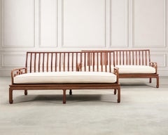 Pair of Michael Taylor Style Ming Inspired Hardwood Sofas