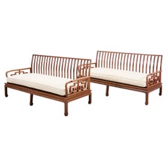 Pair of Michael Taylor Style Ming Inspired Hardwood Sofas