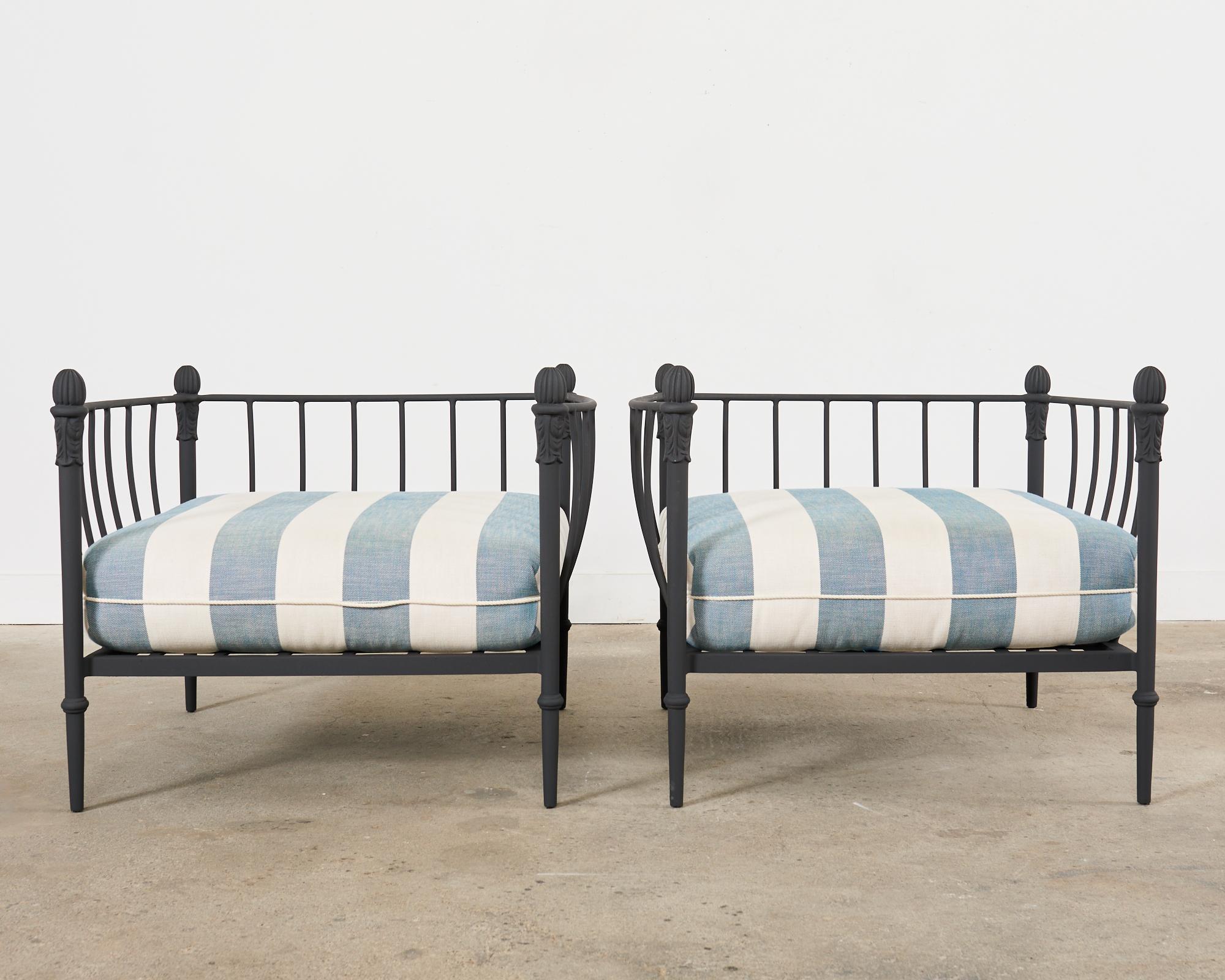 Painted Pair of Michael Taylor Design Montecito Chairs and Ottoman