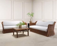 Pair of Michael Taylor Style Organic Modern Wicker Rattan Sofas