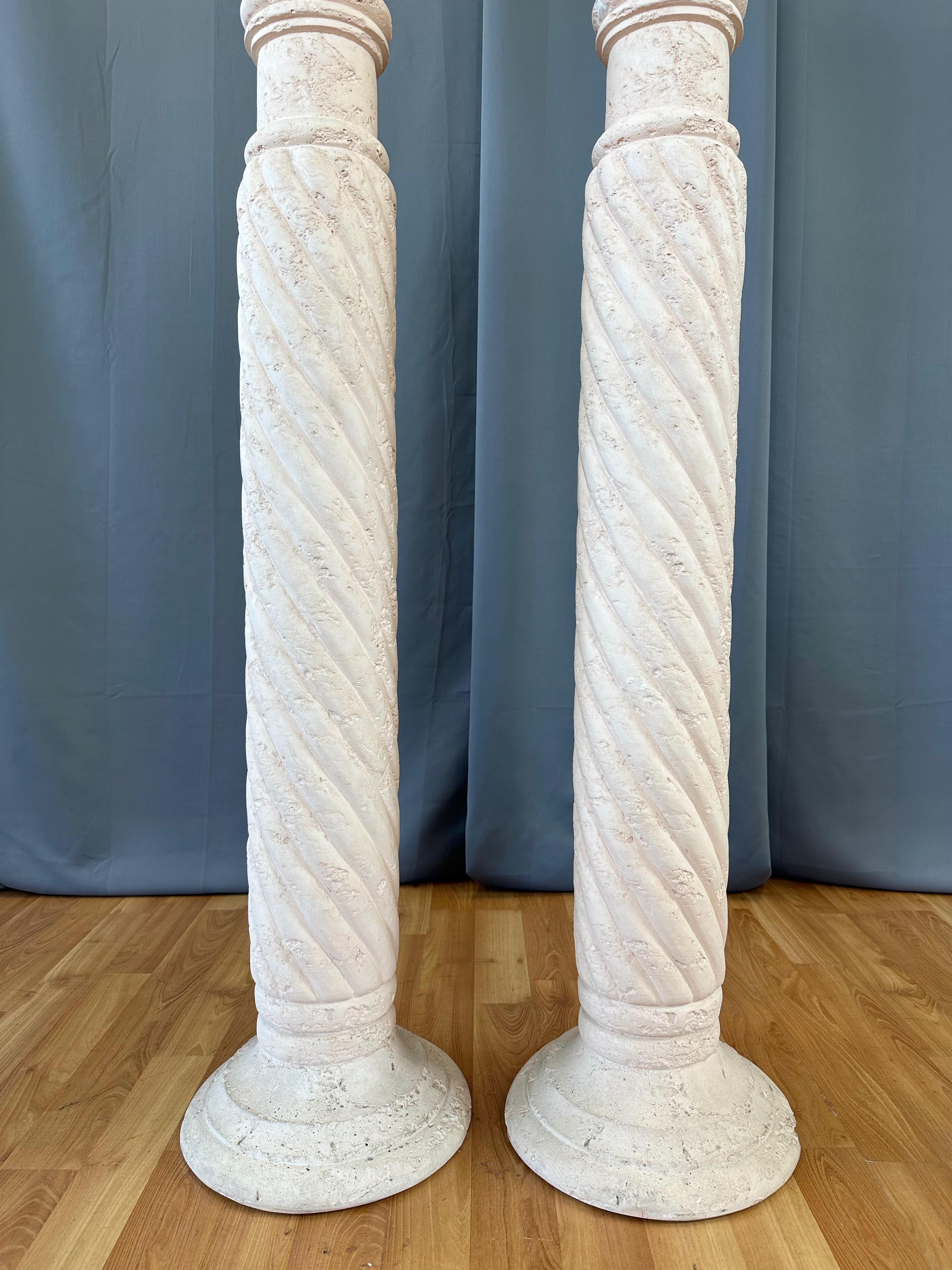Pair of Michael Taylor-Style Pale Pink Plaster Spiral Column Floor Lamps, 1980s For Sale 2